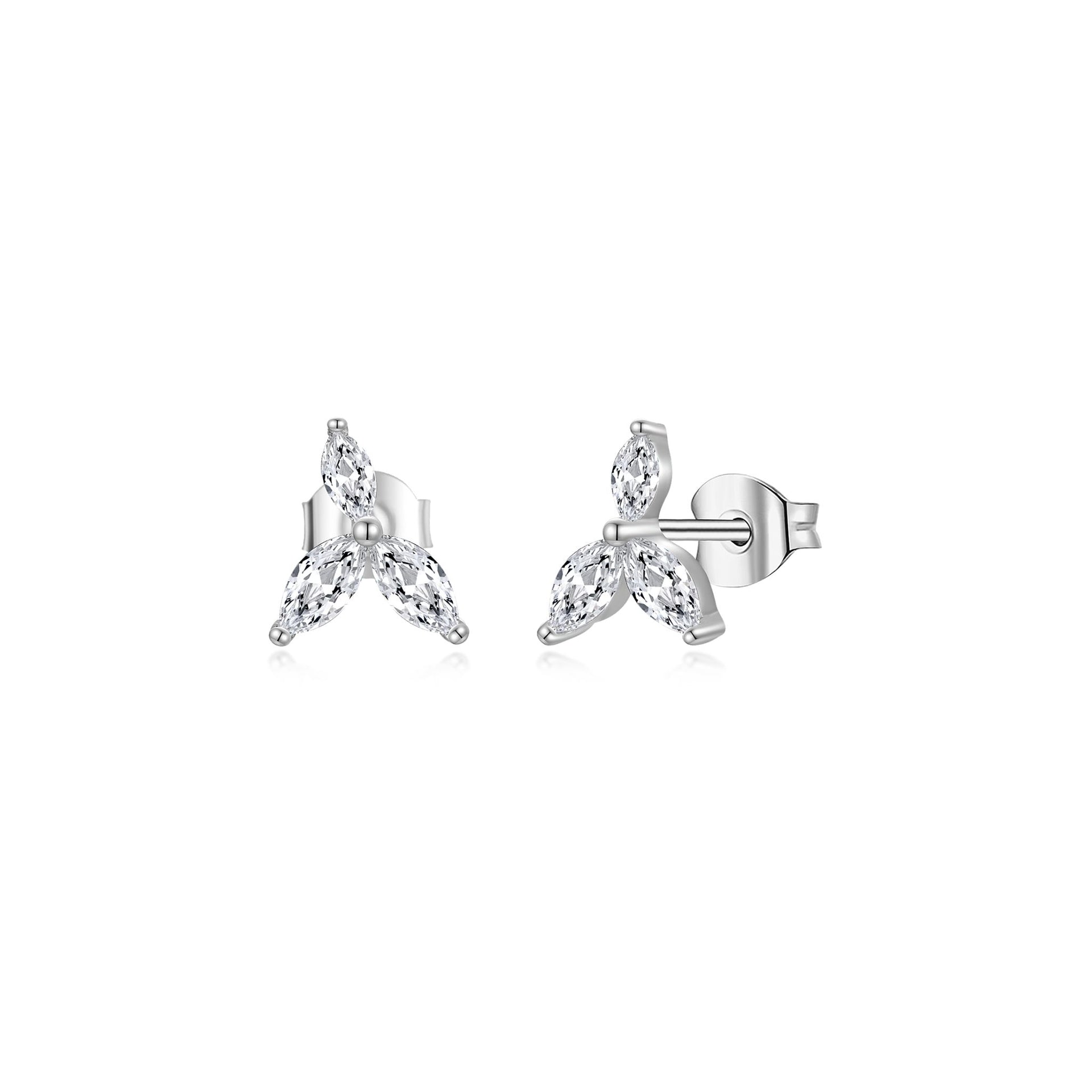 Noelle - 3 stone Stud Earrings Silver