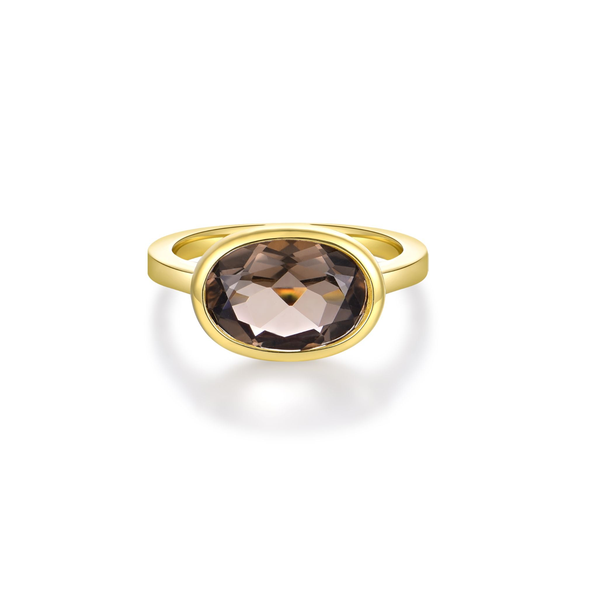 Nila Noor Selene Bezel Solitaire Ring Gold Rings Smokey Quartz